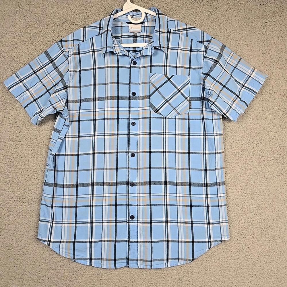 Columbia Mens L Short Sleeve Button Down Regular Fit Plaid Shirt